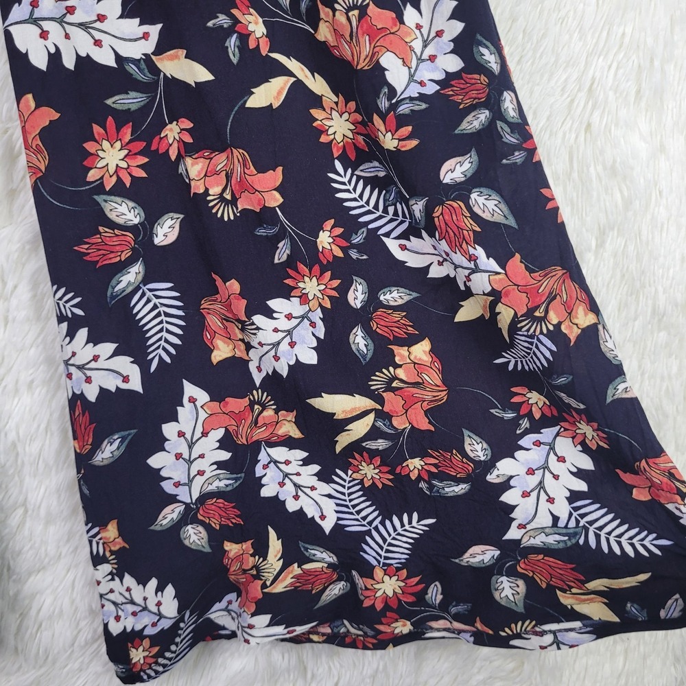Jaase Floral Wide Leg Palazzo Pants Navy Orange Boho Sequin Waist Small Festival - Picture 2 of 9